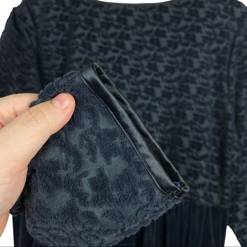 Vintage 90’s Floral Burnout Velour Long Sleeve Stretchy Smocked Maxi Dress Black - Picture 6 of 11